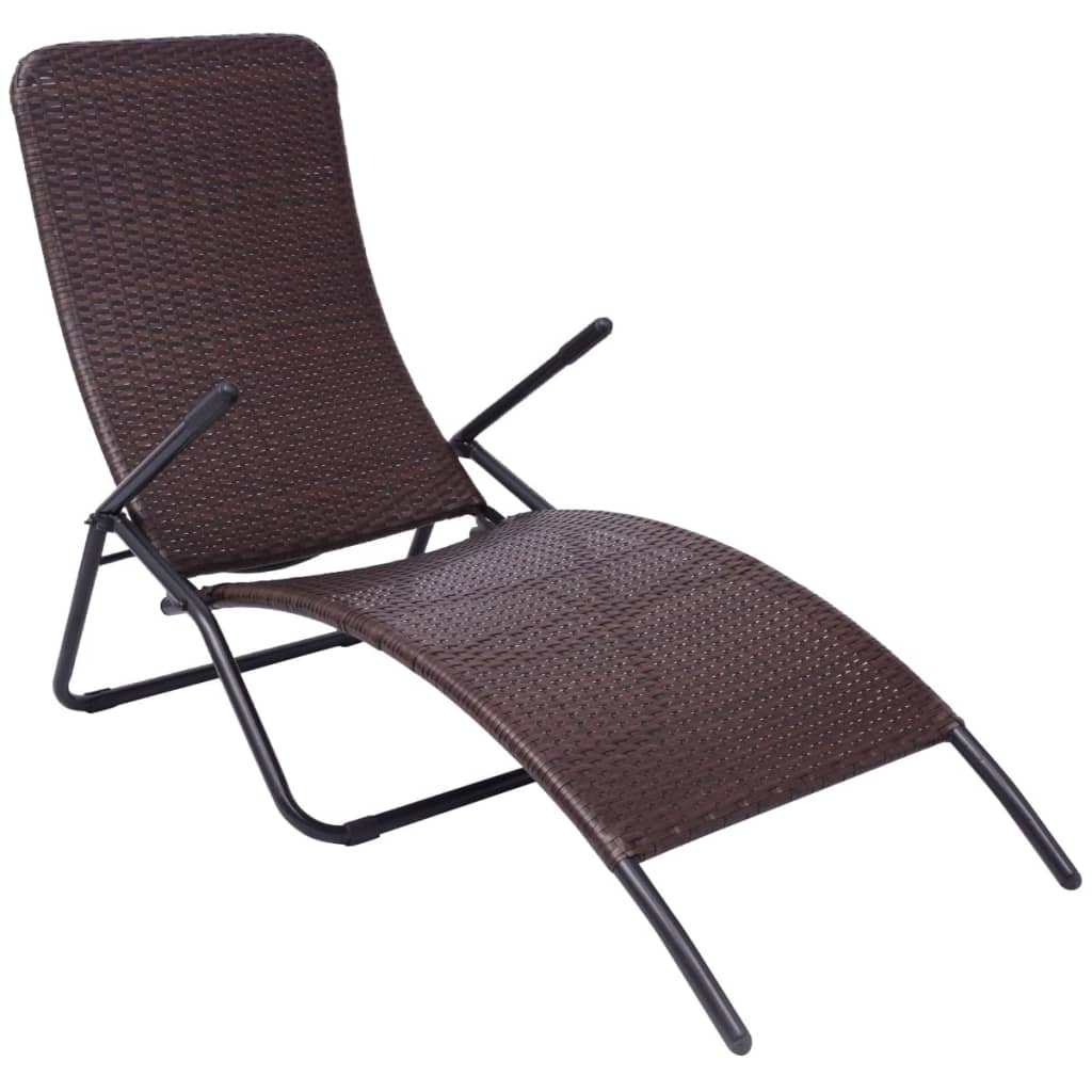 Folding Sun Lounger Poly Rattan Brown