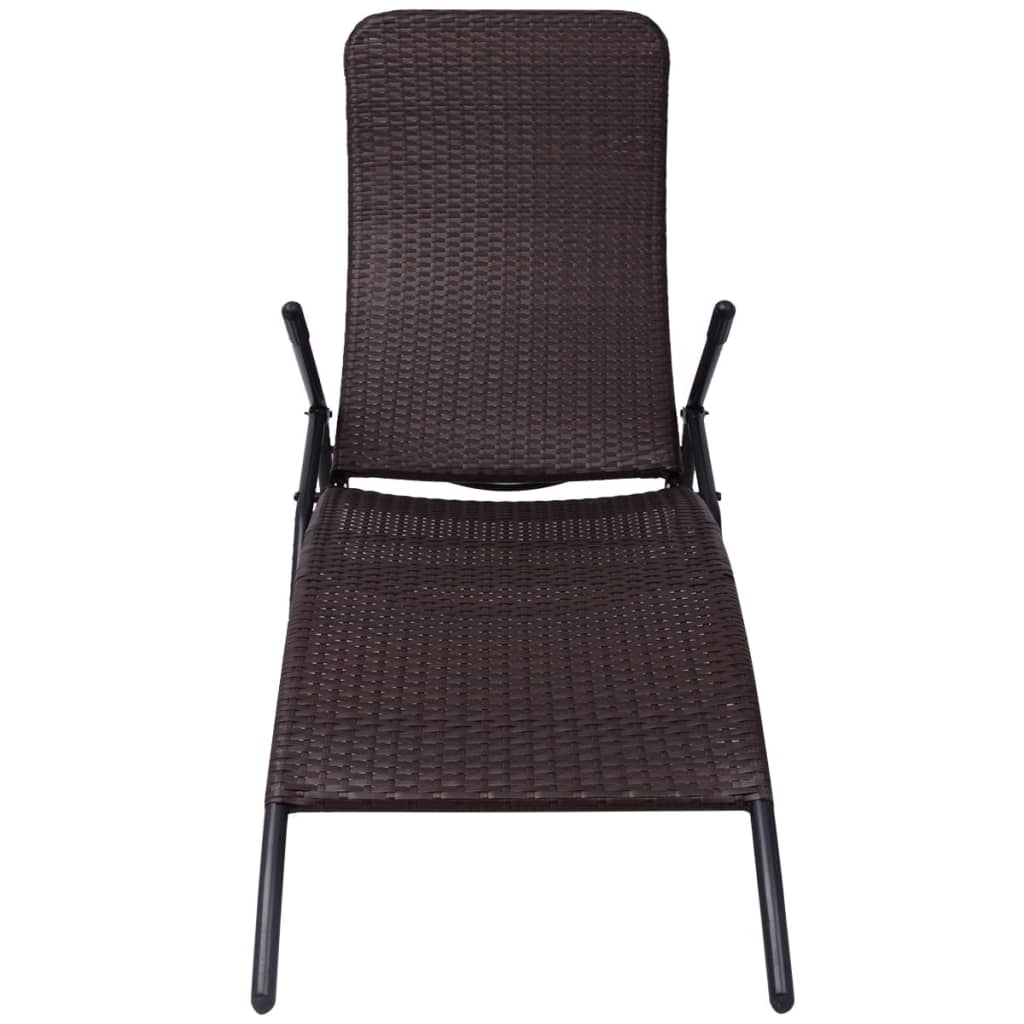 Folding Sun Lounger Poly Rattan Brown