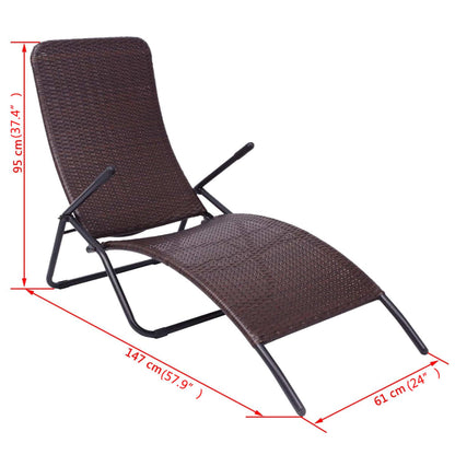 Folding Sun Lounger Poly Rattan Brown