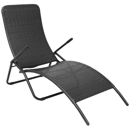 Folding Sun Lounger Poly Rattan Black