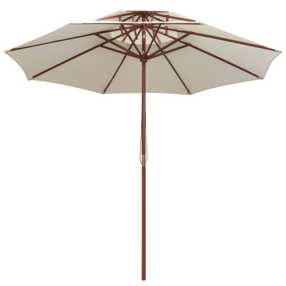 Double Decker Garden Parasol 270x270 cm Wooden Pole Cream White