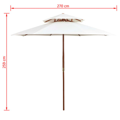 Double Decker Garden Parasol 270x270 cm Wooden Pole Cream White