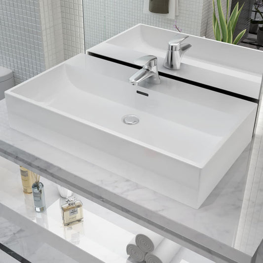 Basin with Faucet Hole Ceramic White 76x42.5x14.5 cm