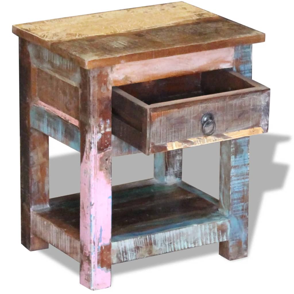 Side Table with 1 Drawer Solid Reclaimed Wood 43x33x51 cm