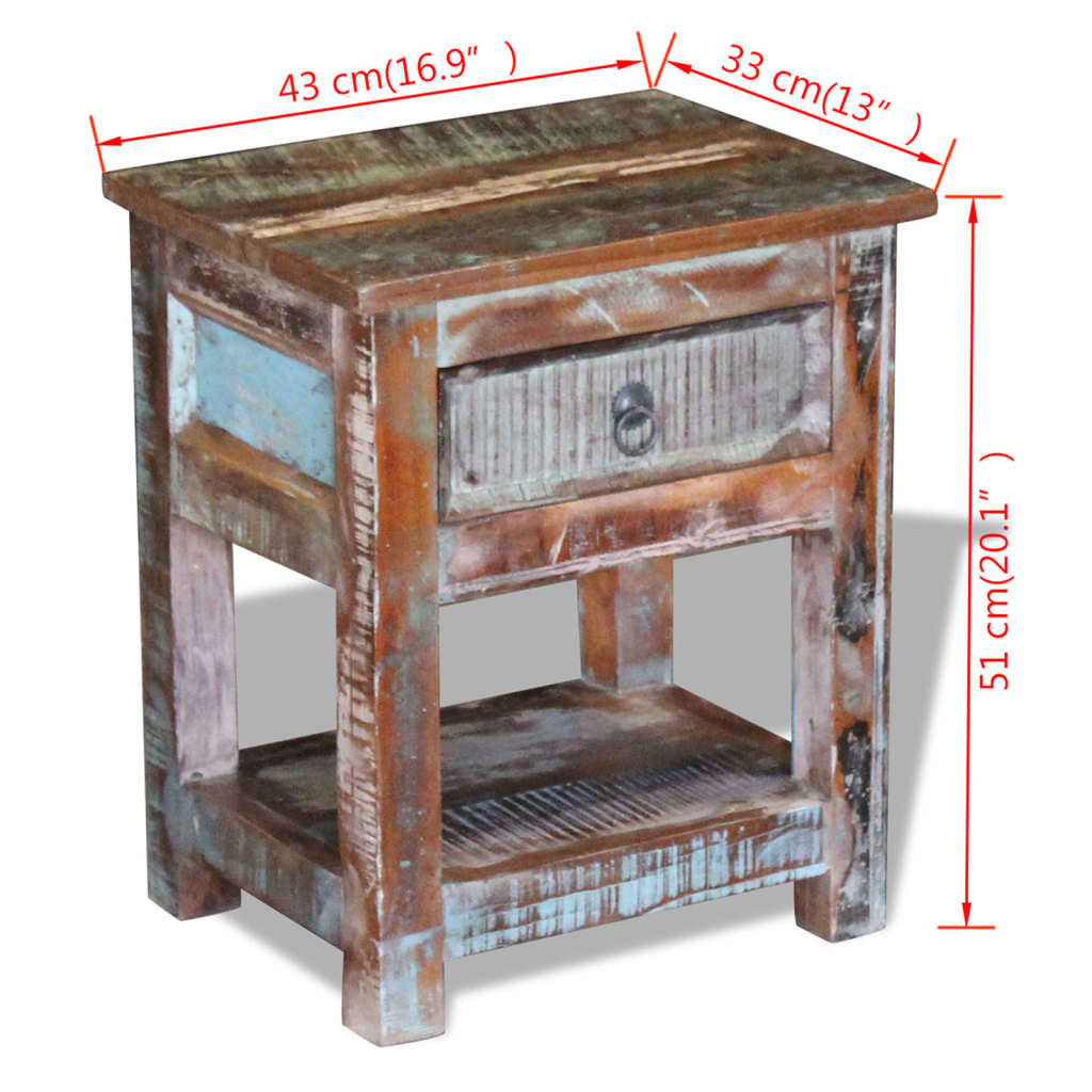 Side Table with 1 Drawer Solid Reclaimed Wood 43x33x51 cm