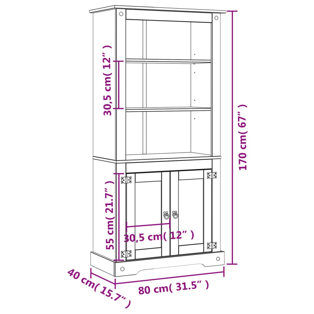 Cupboard Mexican Pine Corona Range 80x40x170 cm