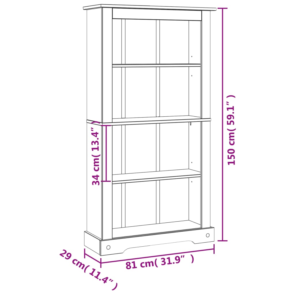 4-Tier Bookcase Mexican Pine Corona Range 80x29x150 cm