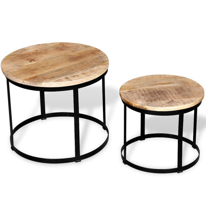 Two Piece Coffee Table Set Rough Mango Wood Round 40 cm/50 cm