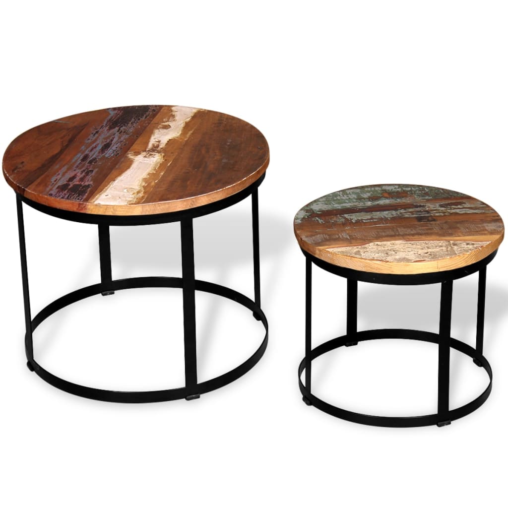 Two Piece Coffee Table Set Solid Reclaimed Wood Round 40cm/50cm