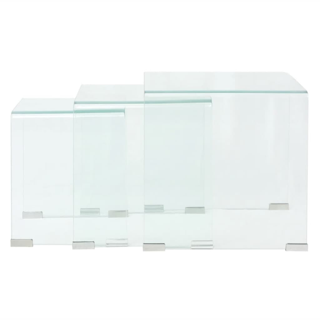 Three Piece Nesting Table Set Tempered Glass Clear