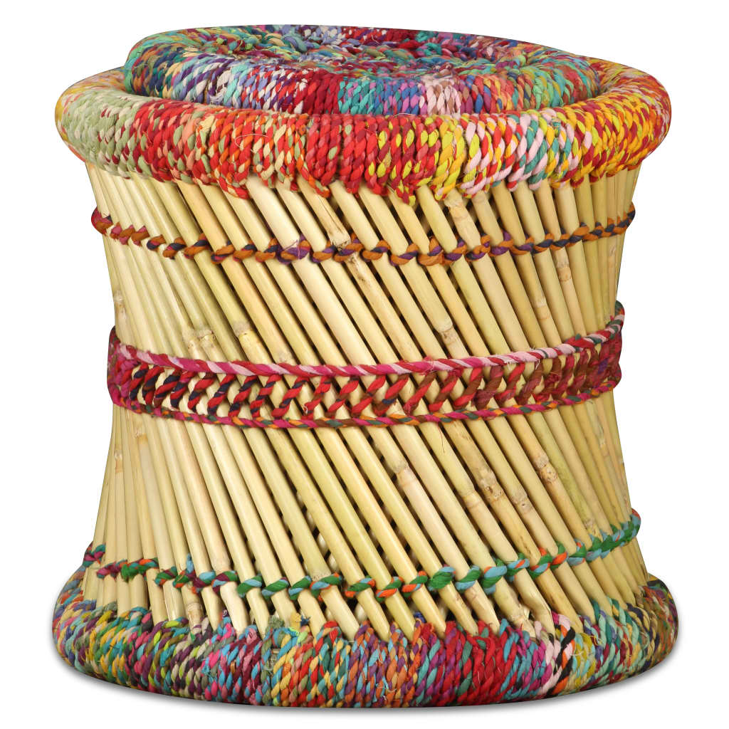 Stools with Chindi Details 2 pcs Multicolour Bamboo