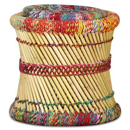 Stools with Chindi Details 2 pcs Multicolour Bamboo