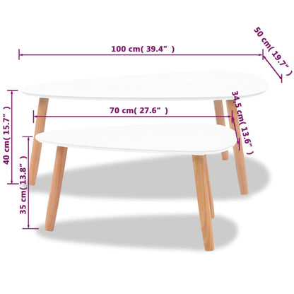 Coffee Table Set 2 Pieces Solid Pinewood White