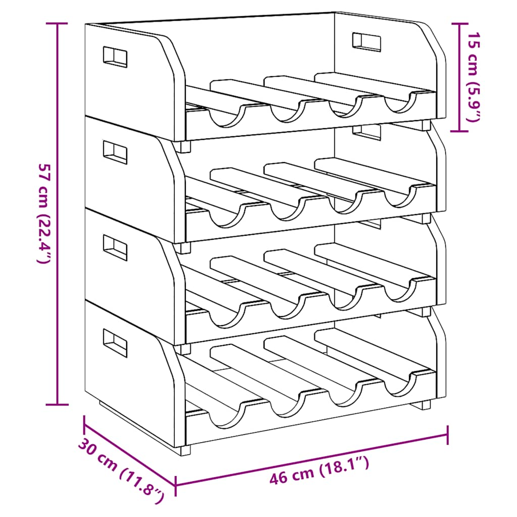 Wine Racks 4 pcs for 16 Bottles Solid Mahogany Wood