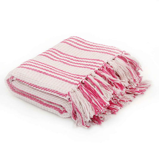 Throw Cotton Stripes 125x150 cm Pink and White