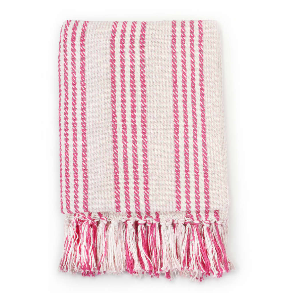 Throw Cotton Stripes 125x150 cm Pink and White