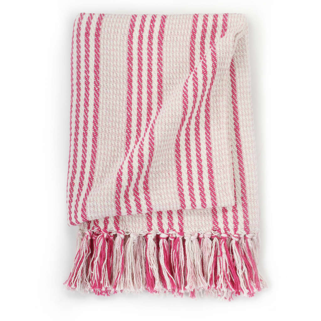 Throw Cotton Stripes 125x150 cm Pink and White