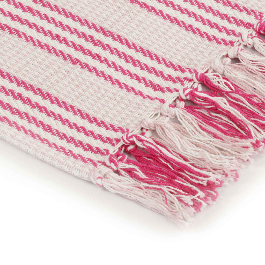 Throw Cotton Stripes 125x150 cm Pink and White