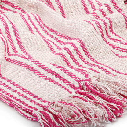 Throw Cotton Stripes 125x150 cm Pink and White