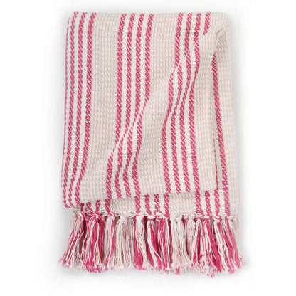 Throw Cotton Stripes 220x250 cm Pink and White