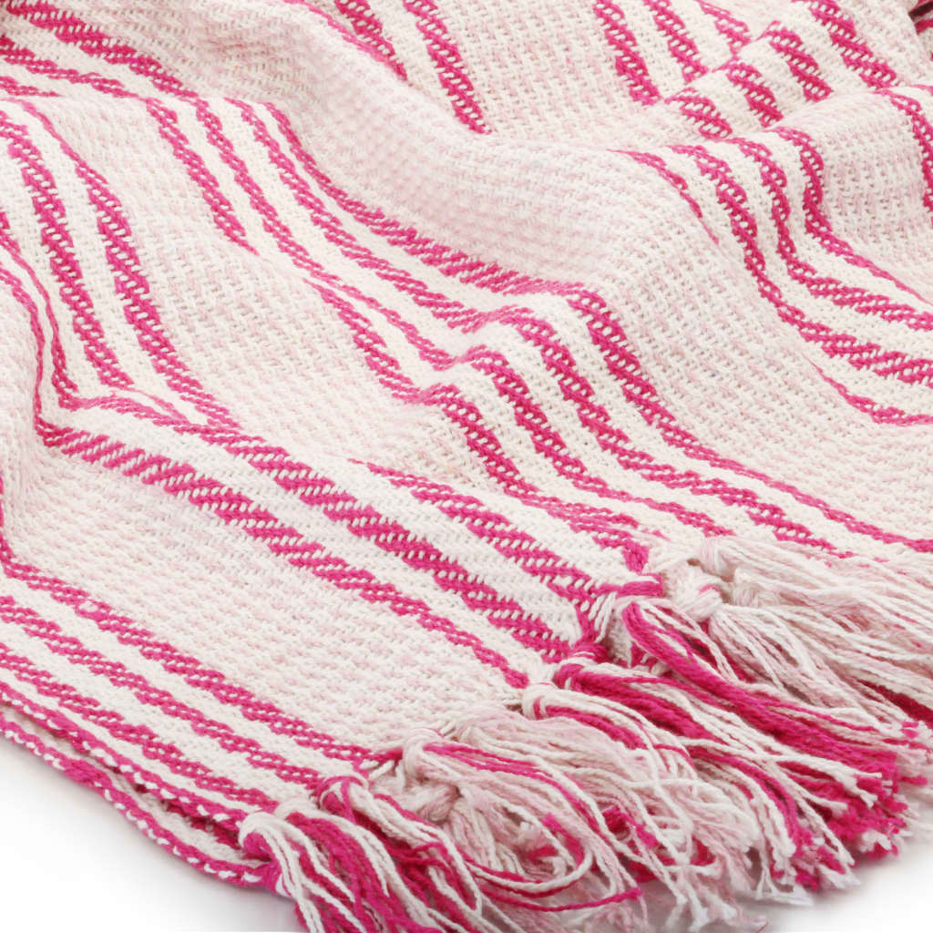 Throw Cotton Stripes 220x250 cm Pink and White