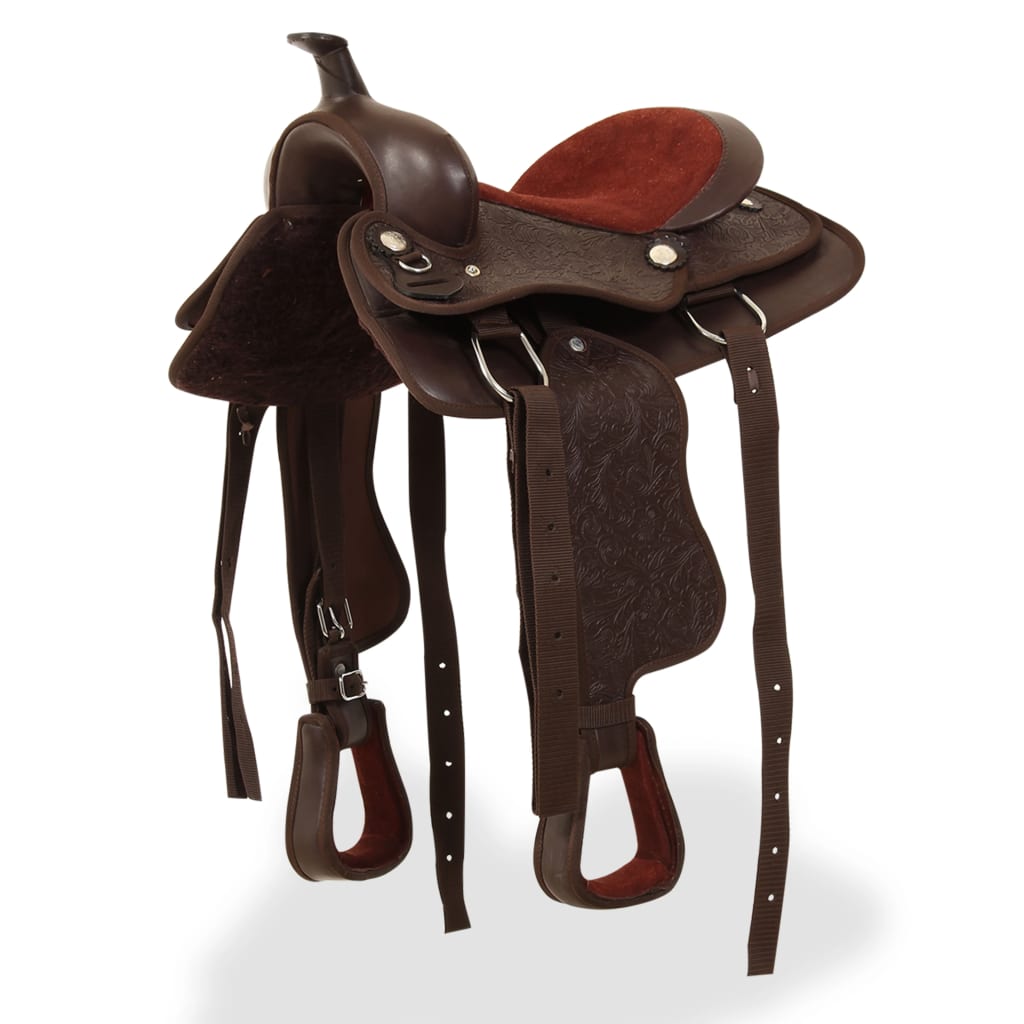 Western Saddle. Headstall&Breast Collar Real Leather 12" Brown