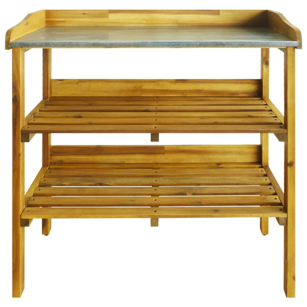 Potting Bench with 2 Shelves Solid Acacia Wood and Zinc