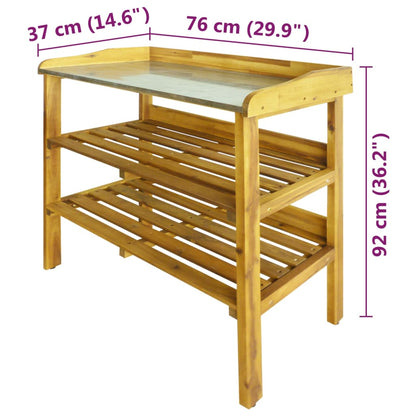 Potting Bench with 2 Shelves Solid Acacia Wood and Zinc