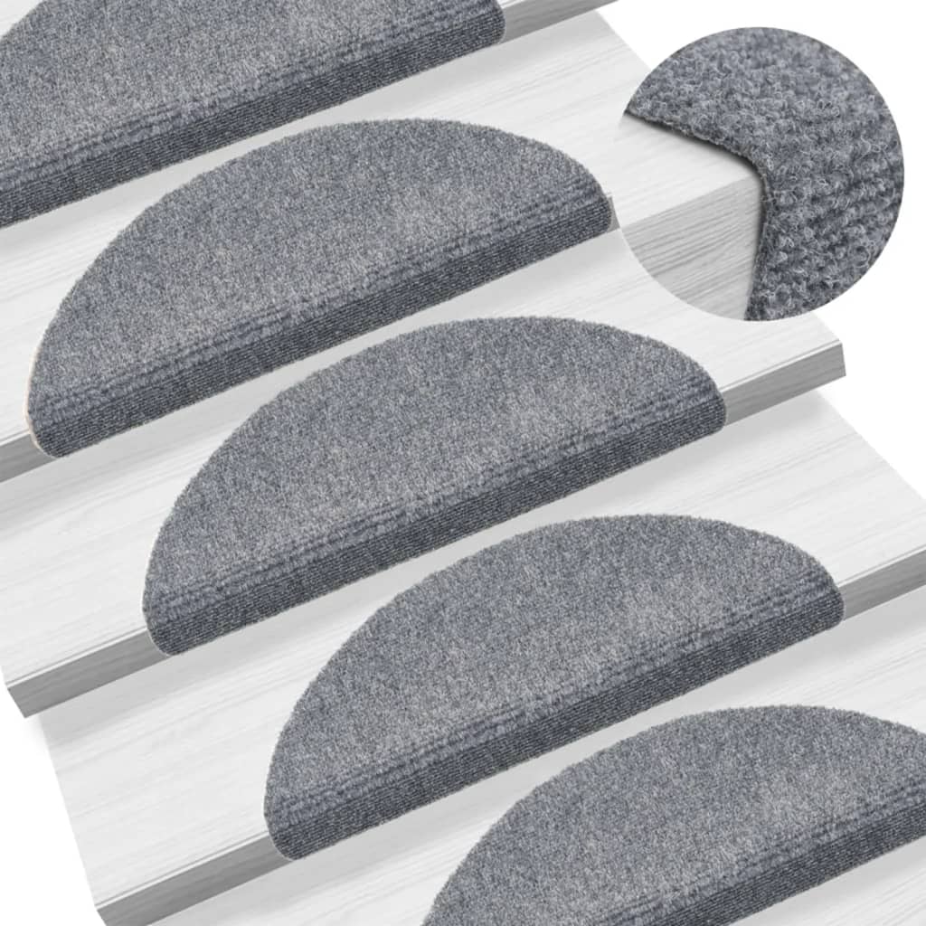 15 Self-adhesive Stair Mats Needle Punch 56x17x3 cm Light Grey