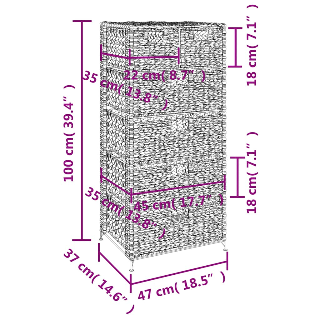 Storage Unit with 6 Baskets 47x37x100 cm Water Hyacinth