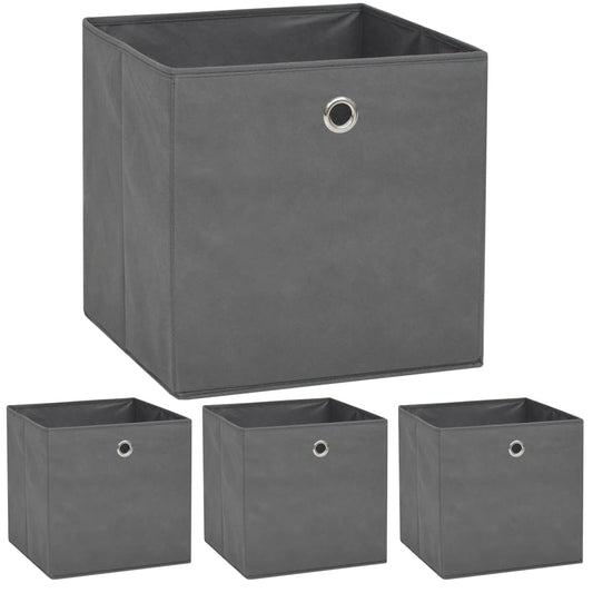 Storage Boxes 4 pcs Non-woven Fabric 32x32x32 cm Grey