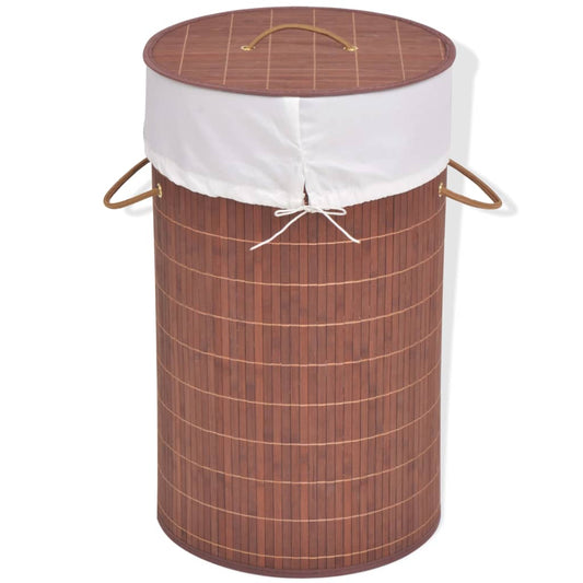 Bamboo Laundry Bin Round Brown