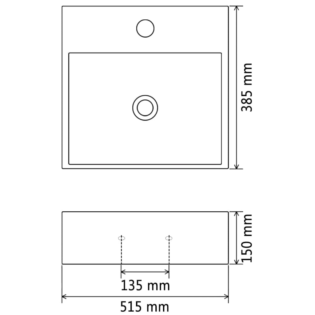 Basin with Faucet Hole Ceramic Black 51.5x38.5x15 cm