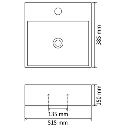 Basin with Faucet Hole Ceramic Black 51.5x38.5x15 cm