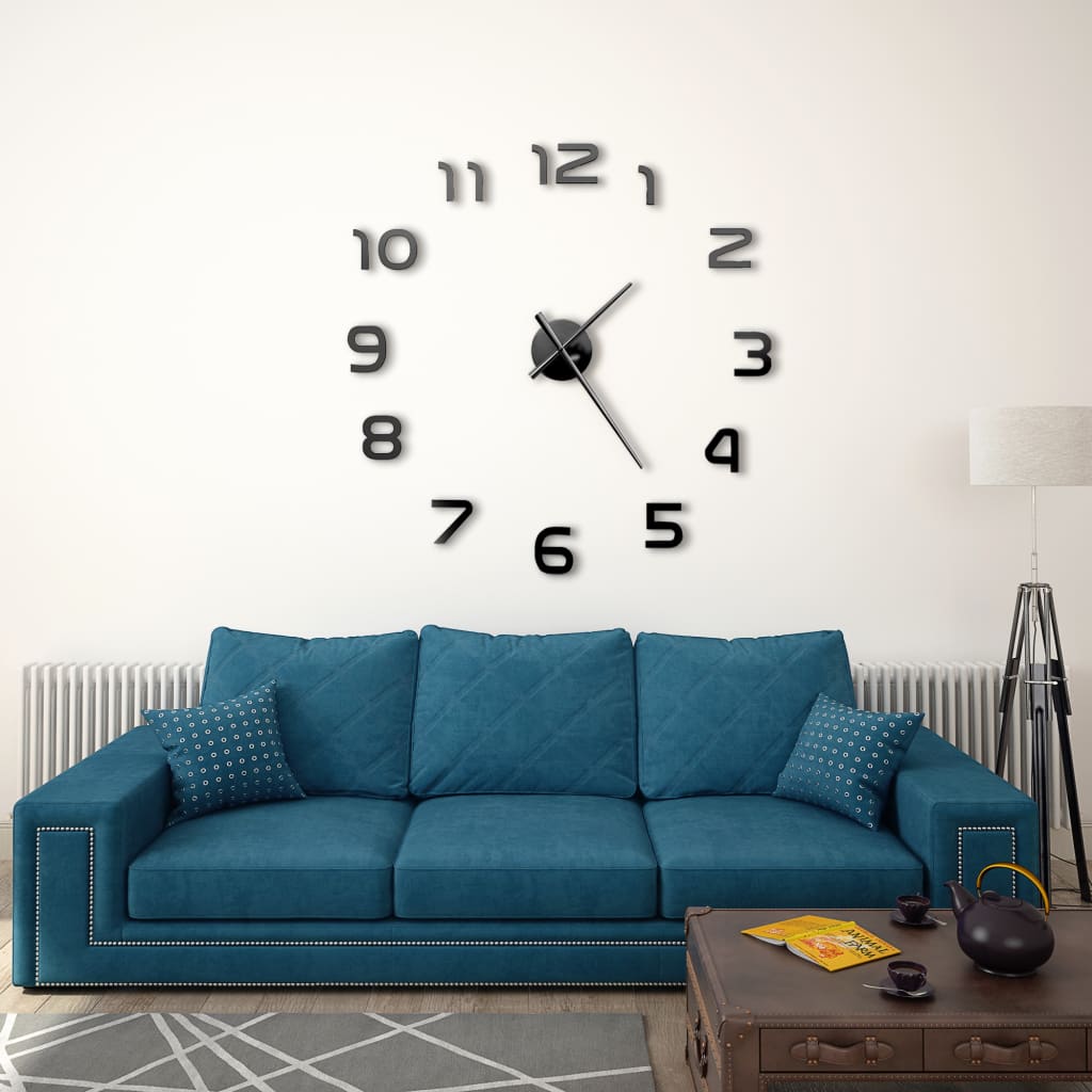 3D Wall Clock Modern Design 100 cm XXL Black