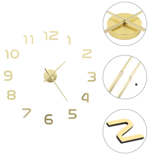 3D Wall Clock Modern Design 100 cm XXL Gold