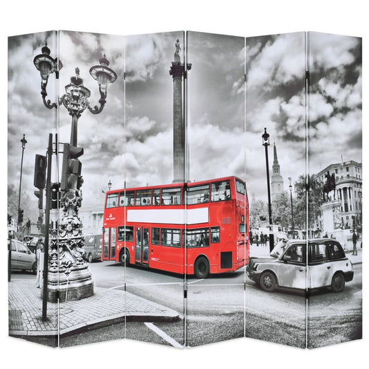 Folding Room Divider 228x170 cm London Bus Black and White