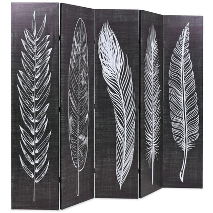 Folding Room Divider 200x170 cm Feathers Black and White