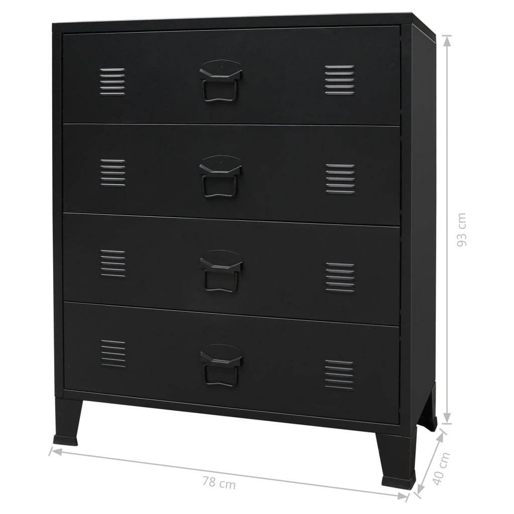 Chest of Drawers Metal Industrial Style 78x40x93 cm Black