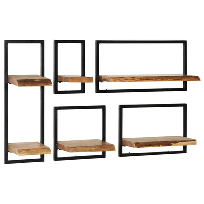 Wall Shelf Set 5 Pieces Solid Acacia Wood and Steel