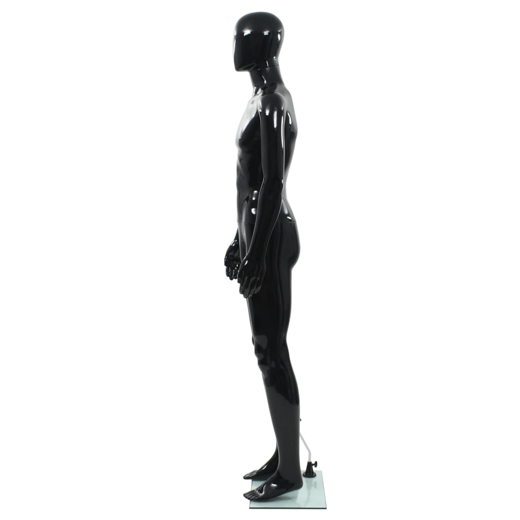 Full Body Male Mannequin with Glass Base Glossy Black 185 cm