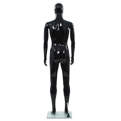 Full Body Male Mannequin with Glass Base Glossy Black 185 cm