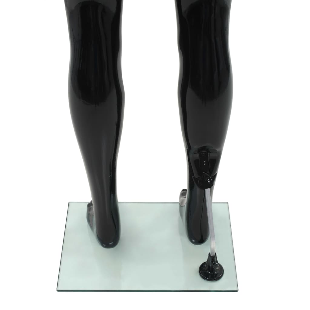 Full Body Male Mannequin with Glass Base Glossy Black 185 cm