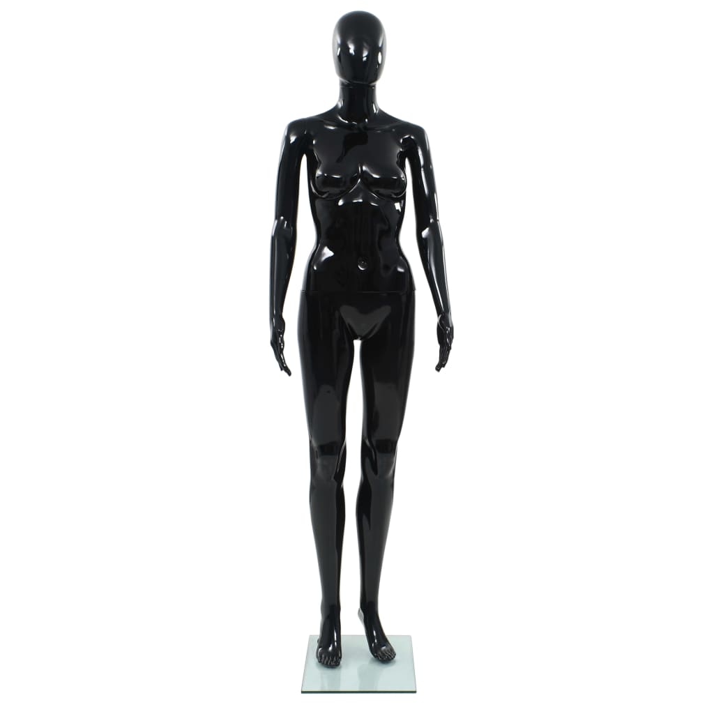 Full Body Female Mannequin with Glass Base Glossy Black 175 cm