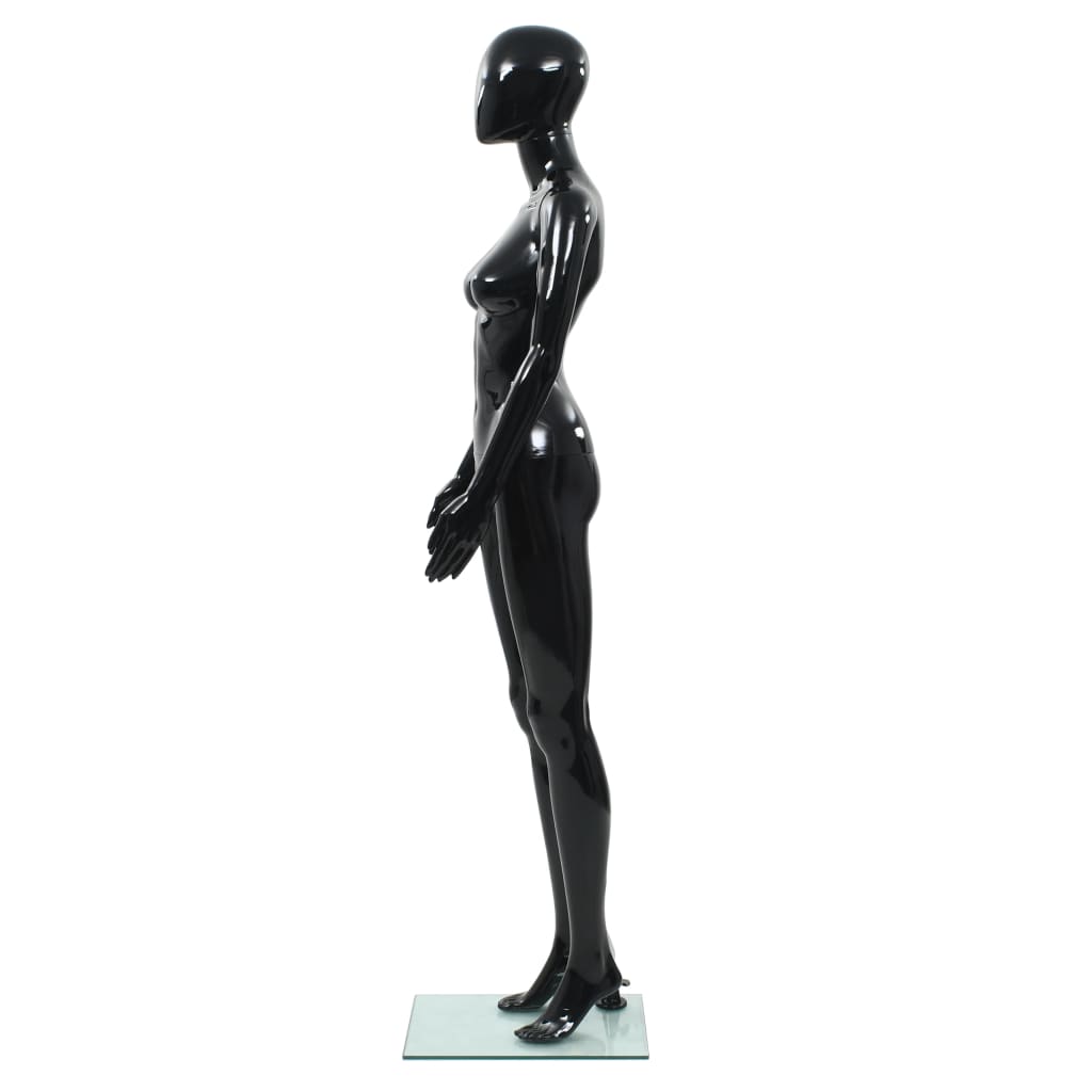 Full Body Female Mannequin with Glass Base Glossy Black 175 cm