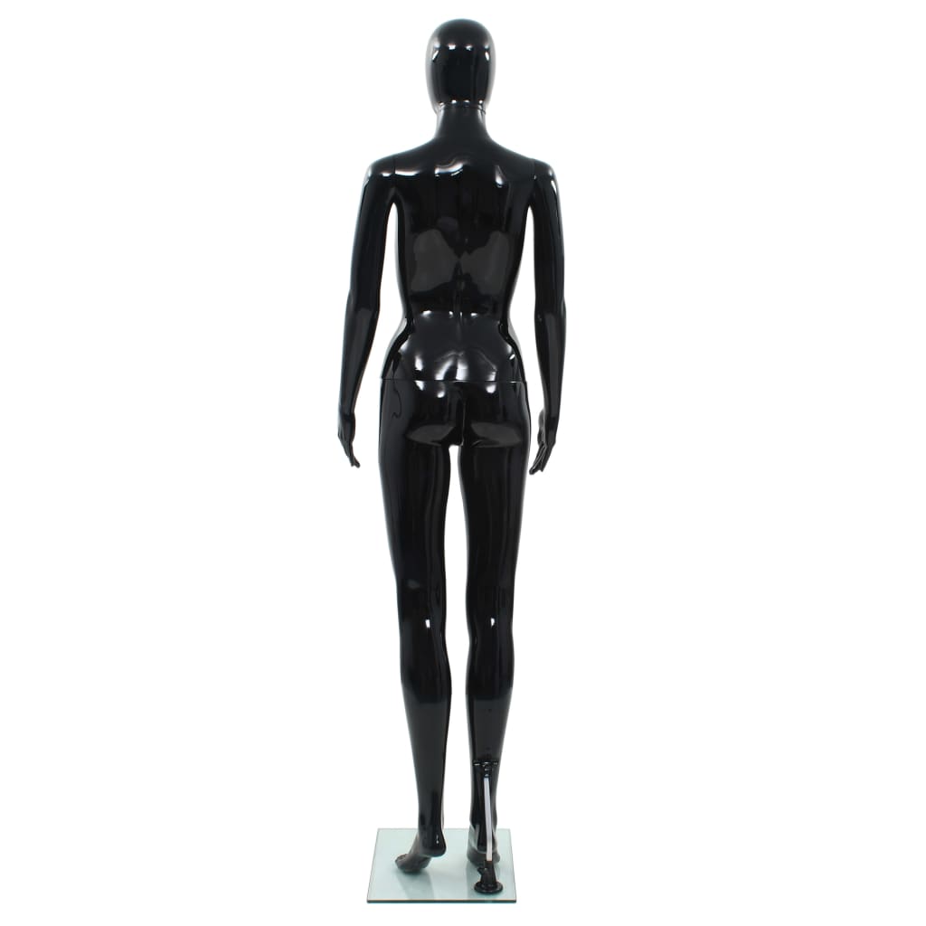 Full Body Female Mannequin with Glass Base Glossy Black 175 cm