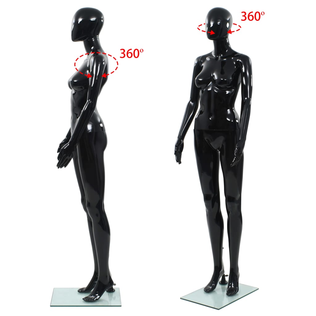 Full Body Female Mannequin with Glass Base Glossy Black 175 cm