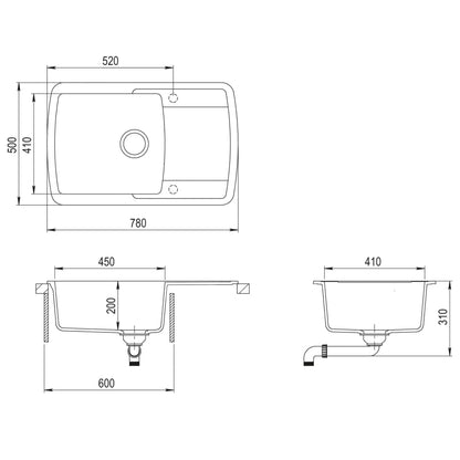 Granite Kitchen Sink Single Basin Grey