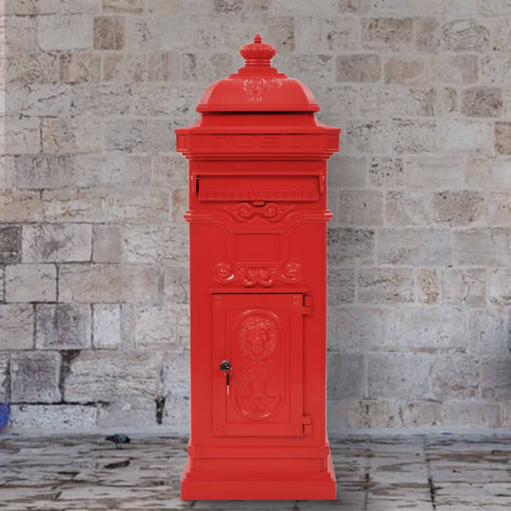 Pillar Letterbox Aluminium Vintage Style Rustproof Red