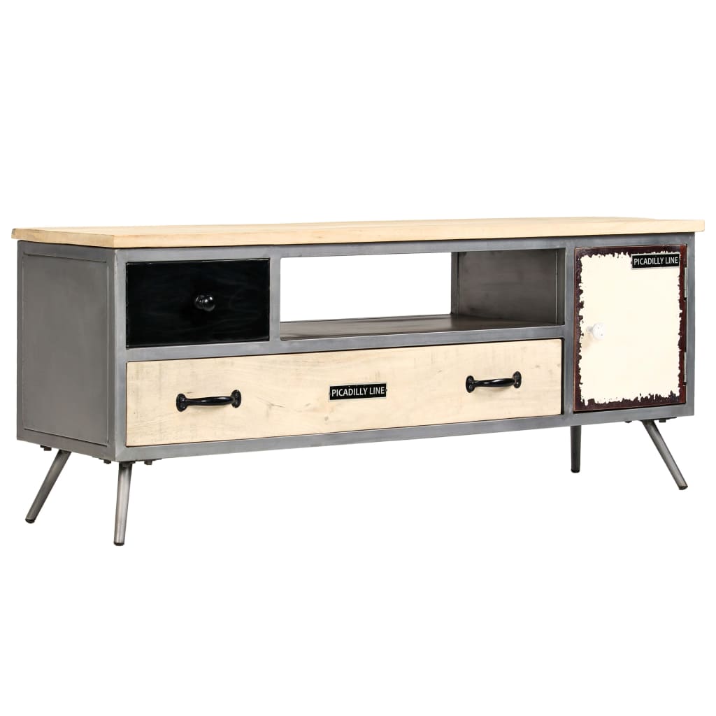 TV Cabinet Solid Mango Wood and Steel 120x30x45 cm